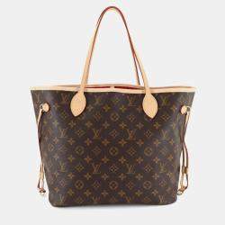 Pre Owned Louis Vuitton Monogram Neverfull Mm Tote Bag  Brown  Cerise