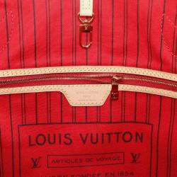 Pre Owned Louis Vuitton Monogram Neverfull Mm Tote Bag  Brown  Cerise