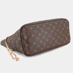 Pre Owned Louis Vuitton Monogram Neverfull Mm Tote Bag  Brown  Cerise