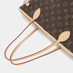 Pre Owned Louis Vuitton Monogram Neverfull Mm Tote Bag  Brown  Cerise