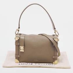 Pre Owned Louis Vuitton Taupe Grey Leather Side Trunk MM Bag