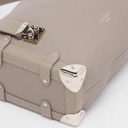Pre Owned Louis Vuitton Taupe Grey Leather Side Trunk MM Bag
