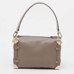 Pre Owned Louis Vuitton Taupe Grey Leather Side Trunk MM Bag