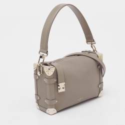 Pre Owned Louis Vuitton Taupe Grey Leather Side Trunk MM Bag