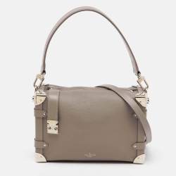 Pre Owned Louis Vuitton Taupe Grey Leather Side Trunk MM Bag