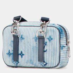 Pre Owned Louis Vuitton Blue Monogram Denim Watercolor Hickory Stripes Outdoor Pouch