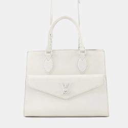 Pre Owned Louis Vuitton Rock Me Tote Blanc Grained Calf Leather Size Pm