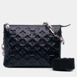 Pre Owned Louis Vuitton Navy Blue Monogram Embossed Puffy Lambskin Coussin PM
