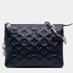 Pre Owned Louis Vuitton Navy Blue Monogram Embossed Puffy Lambskin Coussin PM