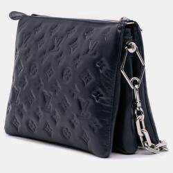 Pre Owned Louis Vuitton Navy Blue Monogram Embossed Puffy Lambskin Coussin PM