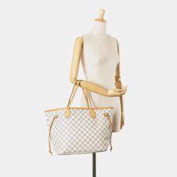 Pre Owned Louis Vuitton White Damier Azur Neverfull MM