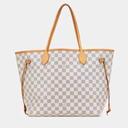 Pre Owned Louis Vuitton White Damier Azur Neverfull MM