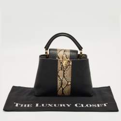 Pre Owned Louis Vuitton Black/Beige Taurillon Leather and Python Capucines BB Bag