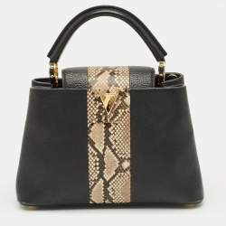 Pre Owned Louis Vuitton Black/Beige Taurillon Leather and Python Capucines BB Bag