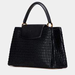 Pre Owned Louis Vuitton Black Tweed Capucines MM