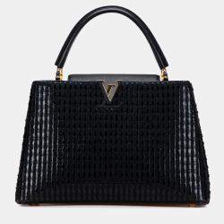Pre Owned Louis Vuitton Black Tweed Capucines MM