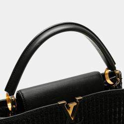 Pre Owned Louis Vuitton Black Tweed Capucines MM