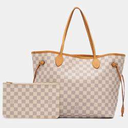 Pre Owned Louis Vuitton White Damier Azur Neverfull MM