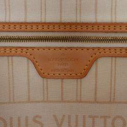 Pre Owned Louis Vuitton White Damier Azur Neverfull MM