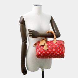 Pre Owned Louis Vuitton Speedy P9 Bandouliere Red Calf Leather Monogram Size 25