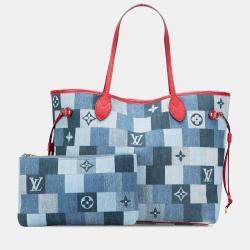 Pre Owned Louis Vuitton Blue Monogram Denim Patchwork Neverfull MM