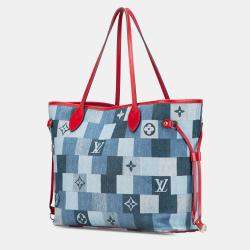 Pre Owned Louis Vuitton Blue Monogram Denim Patchwork Neverfull MM