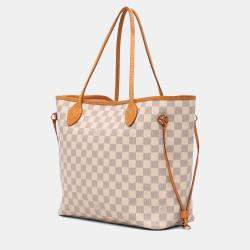 Pre Owned Louis Vuitton White Damier Azur Neverfull MM