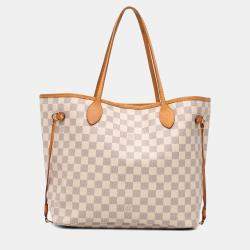 Pre Owned Louis Vuitton White Damier Azur Neverfull MM