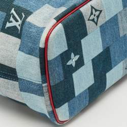 Pre Owned Louis Vuitton Blue/Rouge Damier Monogram Patchwork Denim Neverfull MM Bag