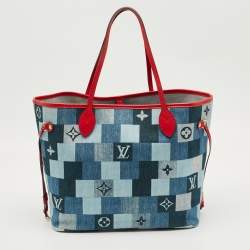Pre Owned Louis Vuitton Blue/Rouge Damier Monogram Patchwork Denim Neverfull MM Bag
