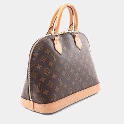 Pre Owned Louis Vuitton Alma Brown Leather, Canvas  Satchel Bag