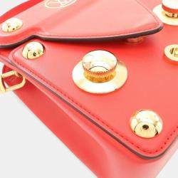 Pre Owned Louis Vuitton S Lock Red Leather Top Handle Bag