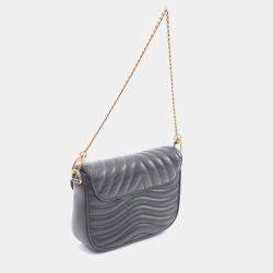 Pre Owned Louis Vuitton Lockme Chain Black Grained Calfskin Leather Shoulder Bag