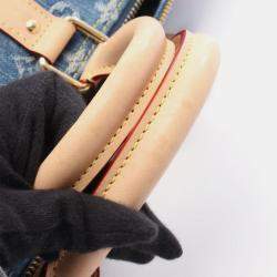 Pre Owned Louis Vuitton Takashi Murakami Keepall Bandouliere 45 Blue Denim Leather Duffle Bag