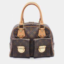 Pre Owned Louis Vuitton Manhattan PM Brown Monogram Canvas Top Handle Bag