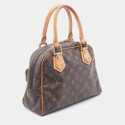 Pre Owned Louis Vuitton Manhattan PM Brown Monogram Canvas Top Handle Bag