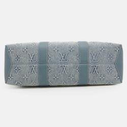 Pre Owned Louis Vuitton Monogram Washed Denim Weekend Tote Bag Nm