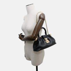 Pre Owned Louis Vuitton Nanogram Calf Leather Monogram Clutch Bag Black
