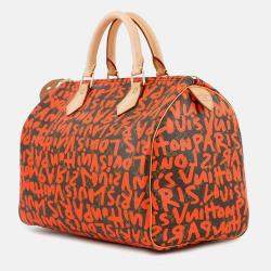 Pre Owned Louis Vuitton Speedy Orange/Brown Monogram Graffiti Size 30