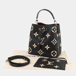 Pre Owned Louis Vuitton Neo Noe Mm Two-Way Monogram Empreinte Handbag In Black And Beige Leather With Rfid
