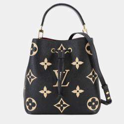 Pre Owned Louis Vuitton Neo Noe Mm Two-Way Monogram Empreinte Handbag In Black And Beige Leather With Rfid