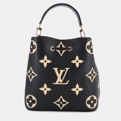 Pre Owned Louis Vuitton Neo Noe Mm Two-Way Monogram Empreinte Handbag In Black And Beige Leather With Rfid