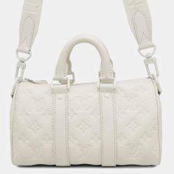 Pre Owned Louis Vuitton Handbag Monogram Taurillon Keepall Bandouliere 25 White