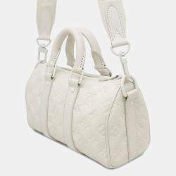 Pre Owned Louis Vuitton Handbag Monogram Taurillon Keepall Bandouliere 25 White