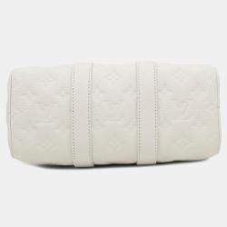 Pre Owned Louis Vuitton Handbag Monogram Taurillon Keepall Bandouliere 25 White