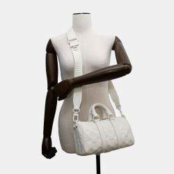 Pre Owned Louis Vuitton Handbag Monogram Taurillon Keepall Bandouliere 25 White