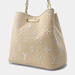 Pre Owned Louis Vuitton Monogram Cotton By The Pool Neo Noe Mm Shoulder Bag Beige White