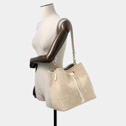 Pre Owned Louis Vuitton Monogram Cotton By The Pool Neo Noe Mm Shoulder Bag Beige White