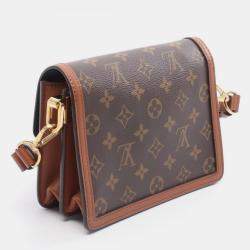 Pre Owned Louis Vuitton Dauphine Mini Shoulder Bag In Coated Canvas And Leather With Monogram Reverse Pattern Brown Beige