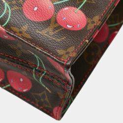 Pre Owned Louis Vuitton X Takashi Murakami Monogram Cherry Sac Plat Tote Bag Brown Leather